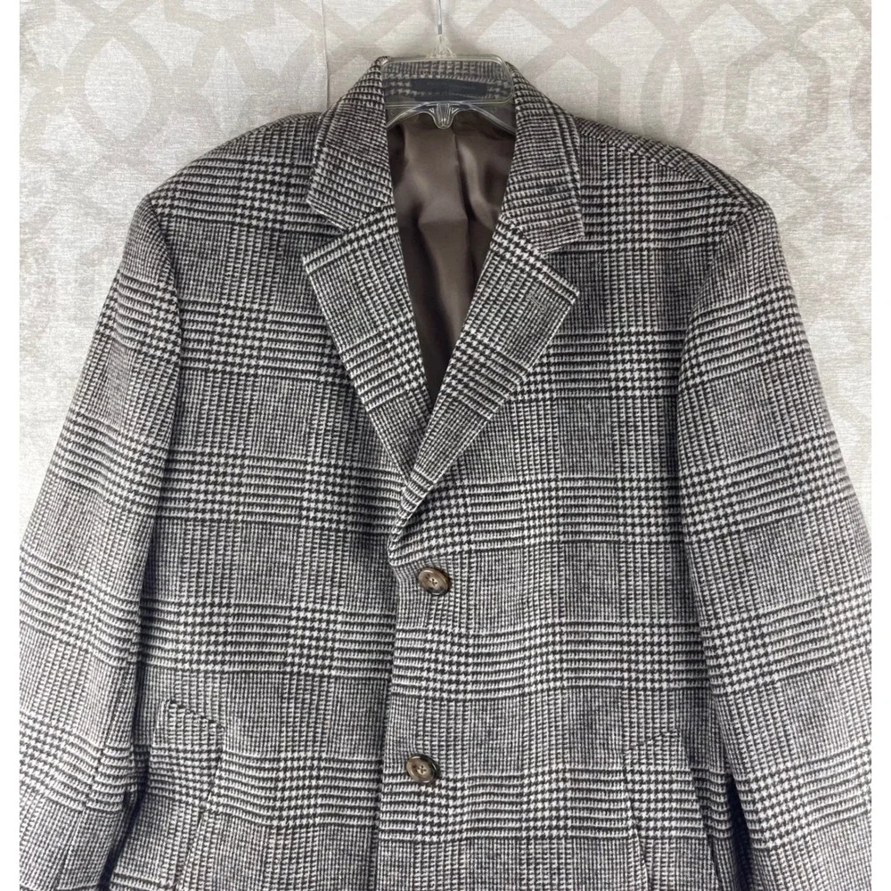 Lauren Ralph Lauren Black Label Men Gray Glen Plaid Wool Blend Overcoat Coat 44R